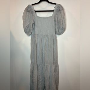 H&M Babydoll Dress Women's S Gray Textured Pleated Cottagecore XXS